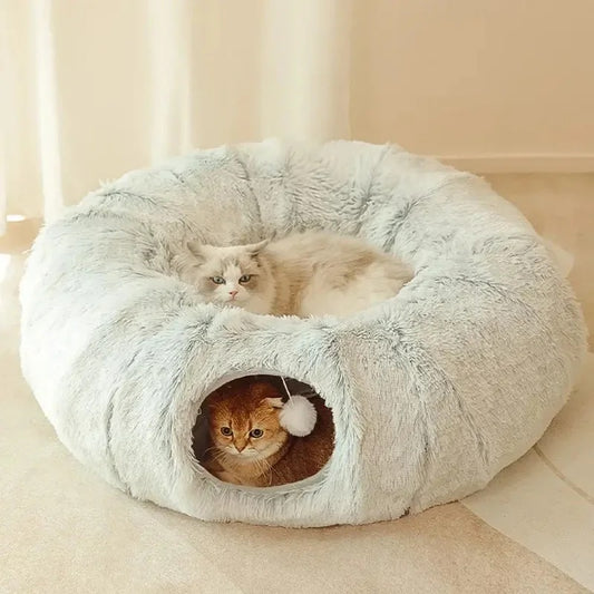 Plush Cat Bed with Tunnel